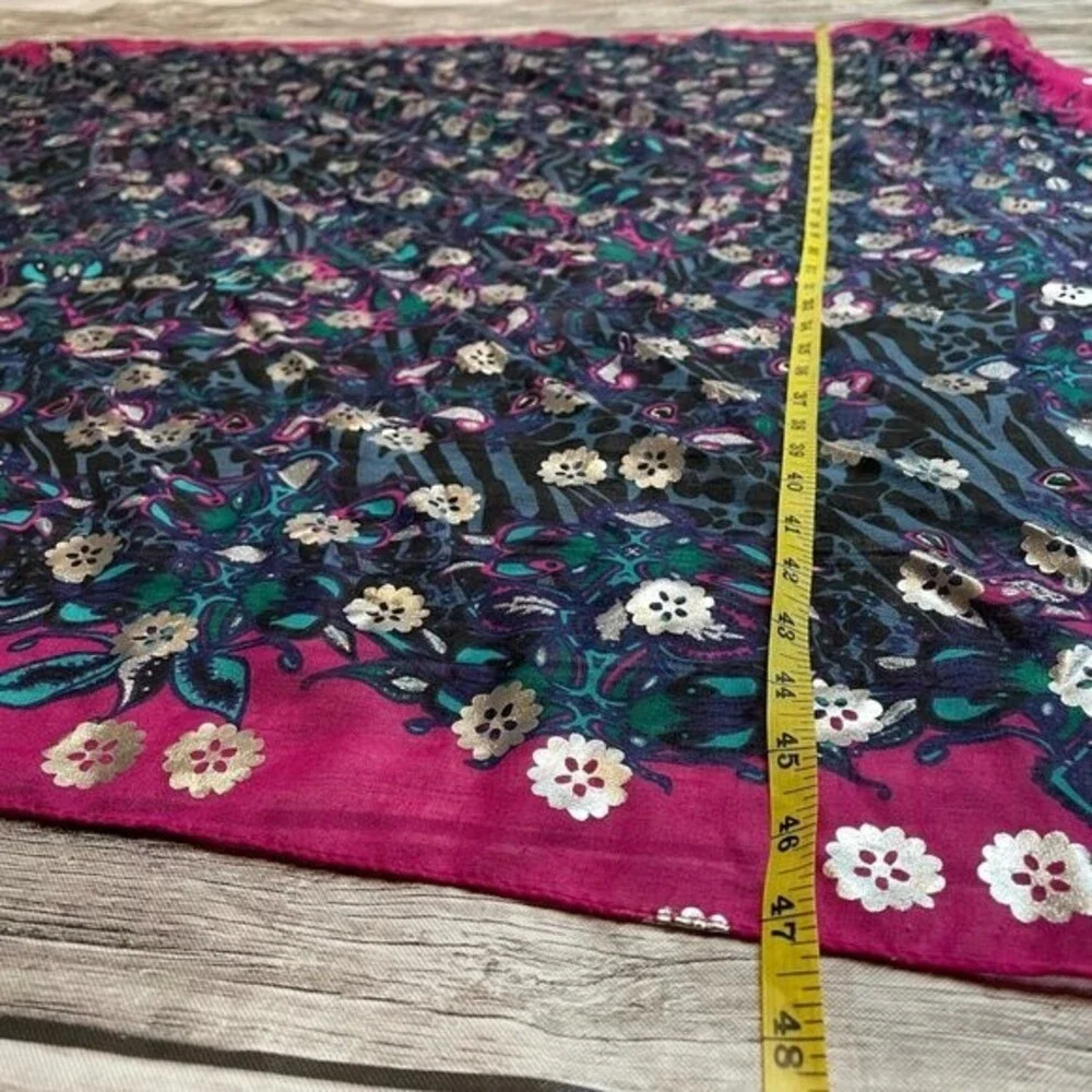 Women's Divided Paisley Floral Square Scarf Blue Teal Pink Silver